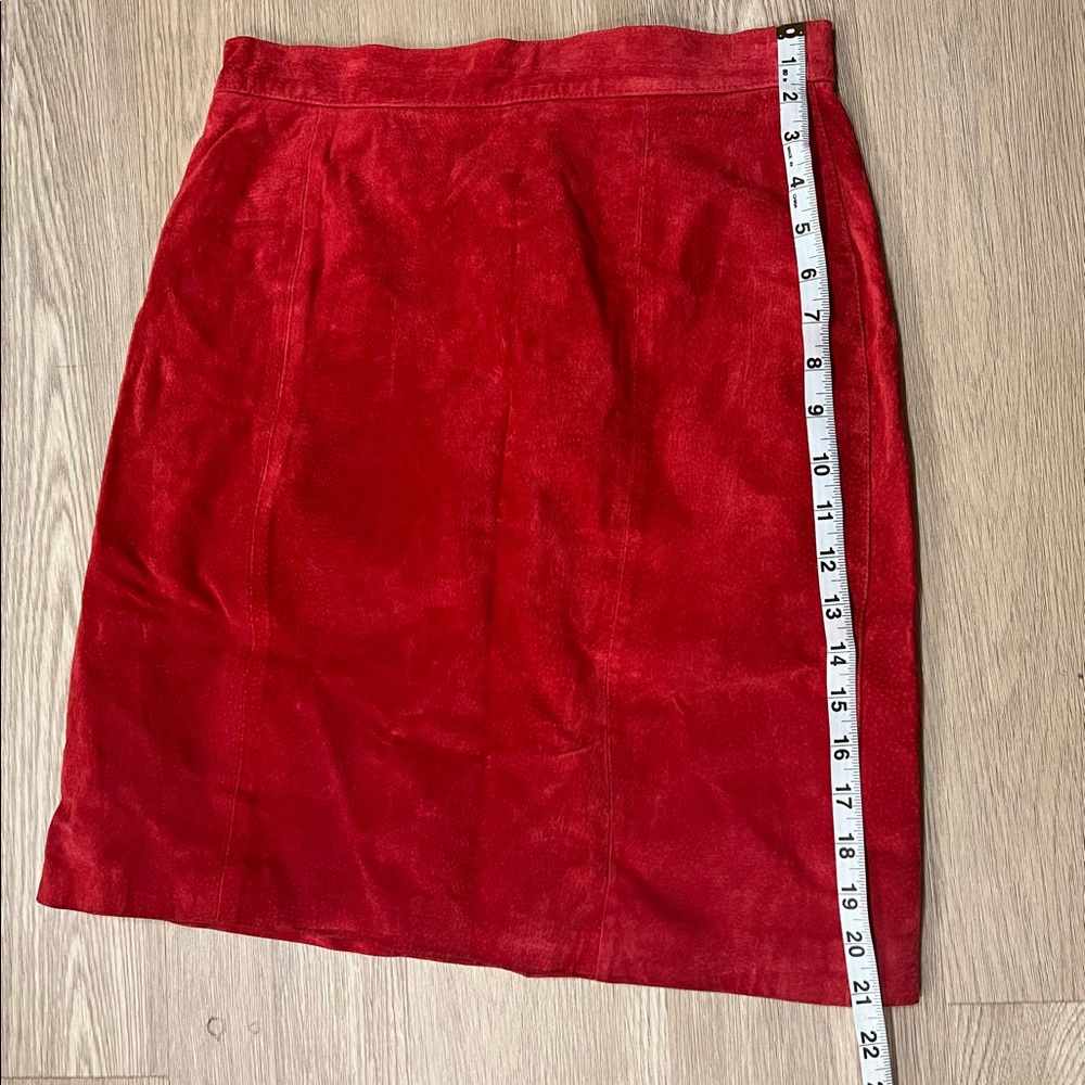 Red suede mini skirt